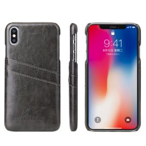 For iPhone XS Max Fierre Shann Retro Oil Wax Texture PU Leather Case with Card Slots(Black) (OEM)