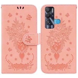 For Tecno Pova Neo Butterfly Rose Embossed Leather Phone Case(Pink) (OEM)