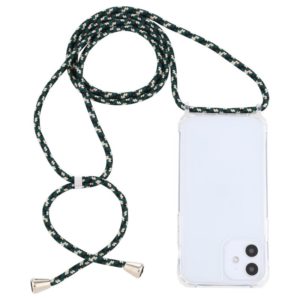 For iPhone 12 mini Transparent Acrylic Airbag Shockproof Phone Protective Case with Lanyard (Green Beige Black) (OEM)