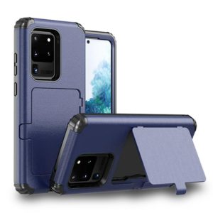 For Samsung Galaxy S20+ Dustproof Pressure-proof Shockproof PC + TPU Case with Card Slot & Mirror(Dark Blue) (OEM)