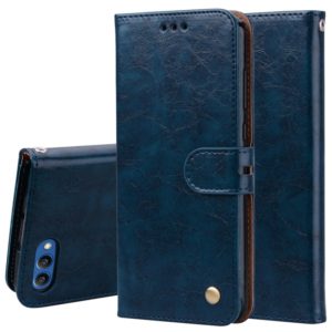 Business Style Oil Wax Texture Horizontal Flip Leather Case for Huawei Honor 10, with Holder & Card Slots & Wallet(Blue) (OEM)