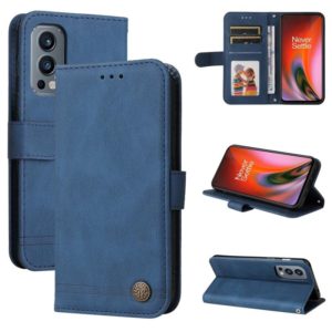 For OnePlus Nord 2 5G Skin Feel Life Tree Metal Button Horizontal Flip Leather Case with Holder & Card Slot & Wallet & Photo Frame & Strap(Blue) (OEM)