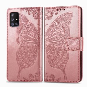 For Galaxy A51 5G Butterfly Love Flower Embossed Horizontal Flip Leather Case with Bracket / Card Slot / Wallet / Lanyard(Rose Gold) (OEM)