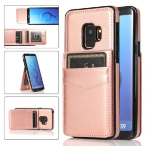 For Samsung Galaxy S9 Solid Color PC + TPU Protective Case with Holder & Card Slots(Rose Gold) (OEM)