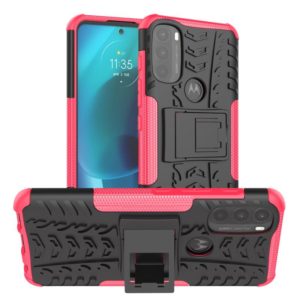 For Motorola Moto G71 5G Tire Texture TPU + PC Phone Case with Holder(Pink) (OEM)