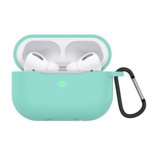Solid Color Silicone Earphone Protective Case for AirPods Pro, with Hook(Teal) (OEM)