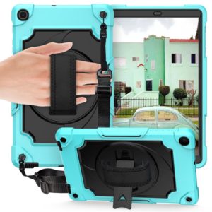 For Samsung Galaxy Tab A 10.1 (2019)/T515 360 Degree Rotation Turntable Contrast Color Robot Shockproof Silicone + PC Protective Case with Holder(Mint Green + Black) (OEM)