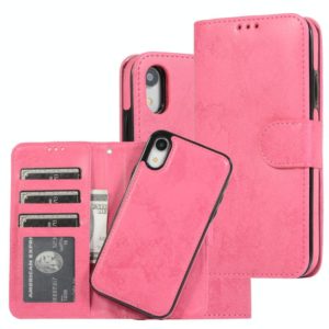 For iPhone XR KLT888-2 Retro 2 in 1 Detachable Magnetic Horizontal Flip TPU + PU Leather Case with Holder & Card Slots & Photo Frame & Wallet(Rose Red) (OEM)