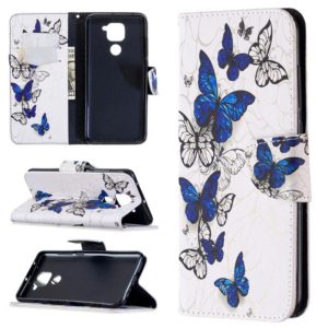 For Xiaomi Redmi Note 9 Colored Drawing Pattern Horizontal Flip Leather Case with Holder & Card Slots & Wallet(Blue Butterfly) (OEM)