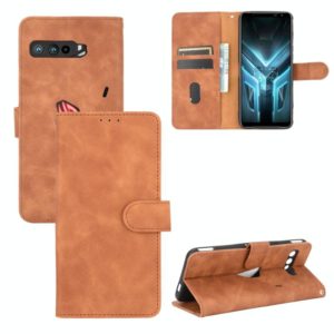 For ASUS ROG Phone 3 ZS661KS Solid Color Skin Feel Magnetic Buckle Horizontal Flip Calf Texture PU Leather Case with Holder & Card Slots & Wallet(Brown) (OEM)