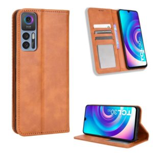 For TCL 30 5G / 30+ Magnetic Buckle Retro Texture Leather Phone Case(Brown) (OEM)