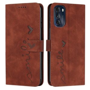 For Motorola Moto G 2022 5G Skin Feel Heart Pattern Leather Phone Case(Brown) (OEM)