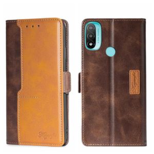 For Motorola Moto E20 Contrast Color Side Buckle Leather Phone Case(Dark Brown + Gold) (OEM)
