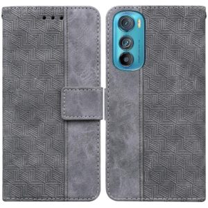 For Motorola Edge 30 Geometric Embossed Leather Phone Case(Grey) (OEM)