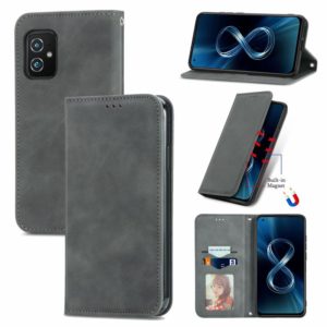 For Asus Zenfone 8 ZS590KS Retro Skin Feel Business Magnetic Horizontal Flip Leather Case with Holder & Card Slots & Wallet & Photo Frame(Gray) (OEM)