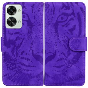 For OnePlus Nord 2T Tiger Embossing Pattern Horizontal Flip Leather Phone Case(Purple) (OEM)