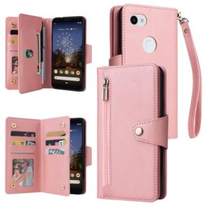 For Google Pixel 3A XL Rivet Buckle 9 Cards Three Fold Leather Phone Case(Rose Gold) (OEM)