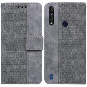 For Motorola Moto G8 Power Lite Geometric Embossed Leather Phone Case(Grey) (OEM)