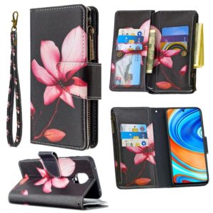 For Xiaomi Redmi Note 9 Pro Colored Drawing Pattern Zipper Horizontal Flip Leather Case with Holder & Card Slots & Wallet(Lotus) (OEM)