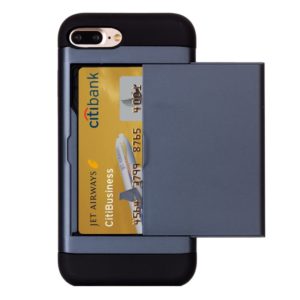 For iPhone 8 Plus & 7 Plus Slide Style TPU + PC Combination Case with Card Slot(Dark Blue) (OEM)