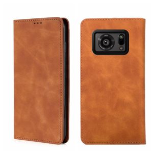 For Sharp Aquos R6 Skin Feel Magnetic Horizontal Flip Leather Phone Case(Light Brown) (OEM)