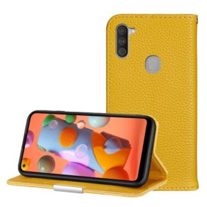 For Galaxy A11 Litchi Texture Solid Color Horizontal Flip Leather Case with Bracket & Card Slots & Wallet & Lanyard(Yellow) (OEM)