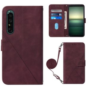 For Sony Xperia 1 IV Crossbody 3D Embossed Flip Leather Phone Case(Wine Red) (OEM)