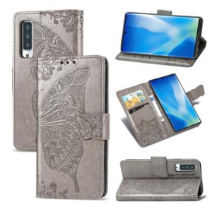 For Arrows NX9 F-52A Butterfly Love Flower Embossed Horizontal Flip Leather Case with Bracket / Card Slot / Wallet / Lanyard(Gray) (OEM)