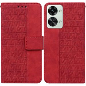 For OnePlus Nord 2T Geometric Embossed Leather Phone Case(Red) (OEM)
