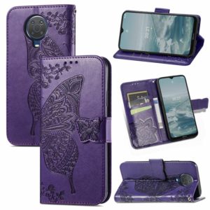 For Nokia 6.3 Butterfly Love Flower Embossed Horizontal Flip Leather Case with Bracket / Card Slot / Wallet / Lanyard(Dark Purple) (OEM)