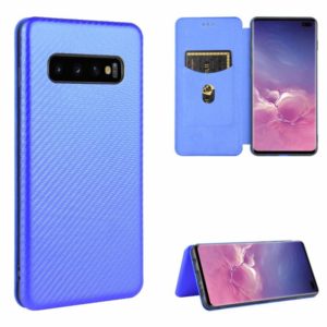For Samsung Galaxy S10 Plus Carbon Fiber Texture Horizontal Flip TPU + PC + PU Leather Case with Rope & Card Slot(Blue) (OEM)