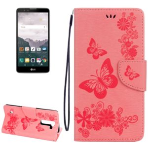For LG Stylo 2 / LS775 Butterflies Embossing Horizontal Flip Leather Case with Holder & Card Slots & Wallet & Lanyard(Pink) (OEM)