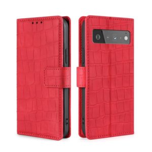 For Google Pixel 6 Pro Skin Feel Crocodile Texture Magnetic Clasp Horizontal Flip PU Leather Case with Holder & Card Slots & Wallet(Red) (OEM)