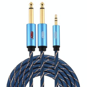 EMK 3.5mm Jack Male to 2 x 6.35mm Jack Male Gold Plated Connector Nylon Braid AUX Cable for Computer / X-BOX / PS3 / CD / DVD, Cable Length:3m(Dark Blue) (OEM)
