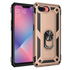 For OPPO A5 / A3s Shockproof TPU + PC Protective Case with 360 Degree Rotating Holder(Gold) (OEM)