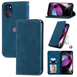 For Motorola Moto G 2022 Retro Skin Feel Magnetic Leather Phone Case(Blue) (OEM)