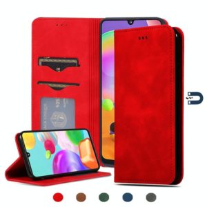For Samsung Galaxy A41 (EU) Retro Skin Feel Business Magnetic Horizontal Flip Leather Case(Red) (OEM)
