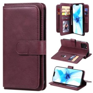 For iPhone 12 / 12 Pro Multifunctional Magnetic Copper Buckle Horizontal Flip Solid Color Leather Case with 10 Card Slots & Wallet & Holder & Photo Frame(Wine Red) (OEM)