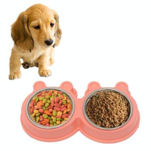 2 in 1 Stainless Steel Bowls, Anti-slippery Mat Cartoon Shape Detachable Pets Bowls, Random Color Delivery(Pink) (OEM)