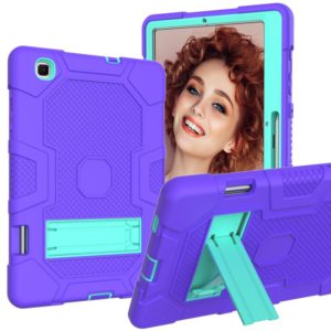 For Samsung Galaxy Tab S6 Lite P610 Contrast Color Robot Shockproof Silicone + PC Protective Case with Holder (Purple Mint Green) (OEM)