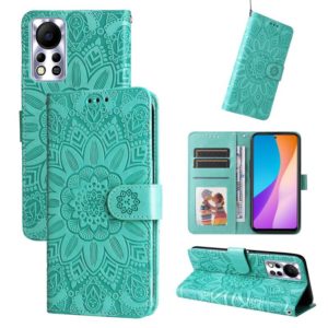 For Infinix Hot 11s NFC Embossed Sunflower Leather Phone Case(Green) (OEM)