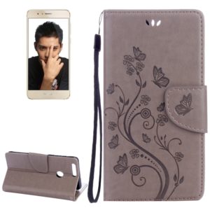 For Huawei Honor 8 Flowers Embossing Horizontal Flip Leather Case with Holder & Card Slots & Wallet & Lanyard(Grey) (OEM)