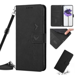 For Nothing Phone 1 Skin Feel Heart Pattern Leather Phone Case with Lanyard(Black) (OEM)