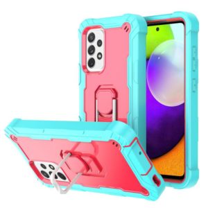 For Samsung Galaxy A52 5G / 4G PC + Rubber 3-layers Shockproof Protective Case with Rotating Holder(Mint Green + Rose Red) (OEM)