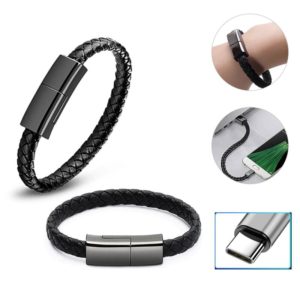 XJ-27 3A USB to USB-C / Type-C Creative Bracelet Data Cable, Cable Length: 22.5cm(Black) (OEM)
