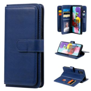 For Samsung Galaxy A51 (4G) Multifunctional Magnetic Copper Buckle Horizontal Flip Solid Color Leather Case with 10 Card Slots & Wallet & Holder & Photo Frame(Dark Blue) (OEM)