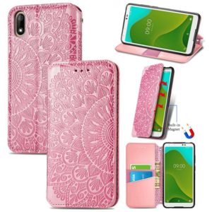 For Wiko Jerry 4 Blooming Mandala Embossed Pattern Magnetic Horizontal Flip Leather Case with Holder & Card Slots & Wallet(Pink) (OEM)