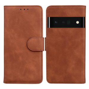 For Google Pixel 6 Pro Skin Feel Pure Color Flip Leather Phone Case(Brown) (OEM)