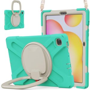 For Samsung Galaxy Tab S6 Lite P610 Silicone + PC Protective Case with Holder & Shoulder Strap(Mint Green) (OEM)