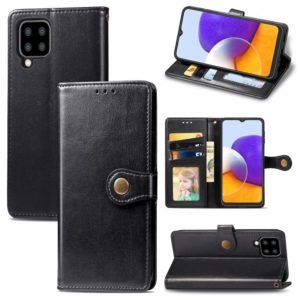 For Samsung Galaxy A22 5G Solid Color Leather Buckle Phone Case with Lanyard & Photo Frame & Card Slot & Wallet & Stand Function(Black) (OEM)